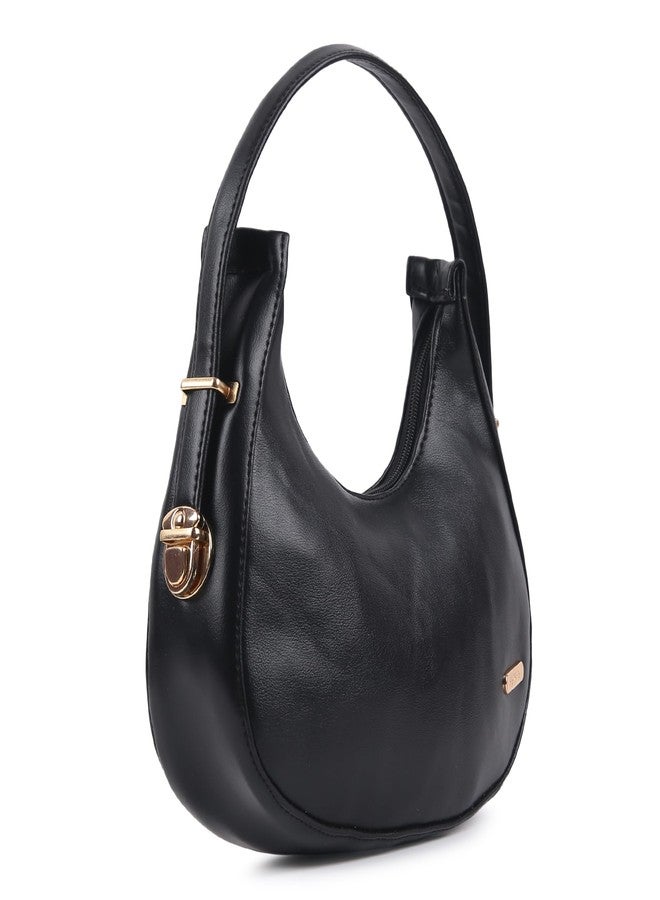 Dcozi Women PU Hobo Handbag Shoulder Sling Bag/Crossbody Bag Half Moon Shape - SB05 (Black) - Image 1